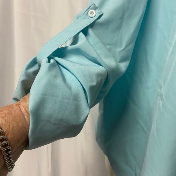 Teal Button Up Long Roll Tab Sleeve No Brand Tag XXL - Picture 5 of 6